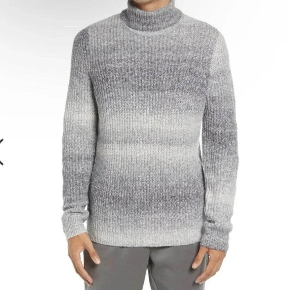 Open Edit Sweater Mens Size XXL Turtleneck Ombre Grey Spacedye Knit Pullover